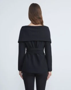 Viscose Crepe Portrait Collar Wrap Jacket 8 Viscose Crepe Portrait Collar Wrap Jacket -Chic Daily Fashion mjcu1r 0638 black back