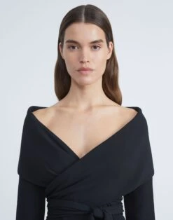 Viscose Crepe Portrait Collar Wrap Jacket 9 Viscose Crepe Portrait Collar Wrap Jacket -Chic Daily Fashion mjcu1r 0638 black detail2