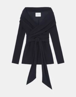 Viscose Crepe Portrait Collar Wrap Jacket