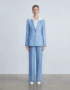 Linen Twill Mélange Blazer -Chic Daily Fashion mjcv9h 1x35 coastal blue melange full