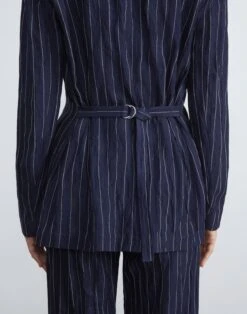 Utility Stripe Viscose-Cotton Belted Blazer -Chic Daily Fashion mjcw2h 1x78 midnight blue multi detail