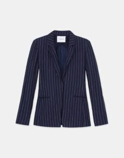 Utility Stripe Viscose-Cotton Belted Blazer