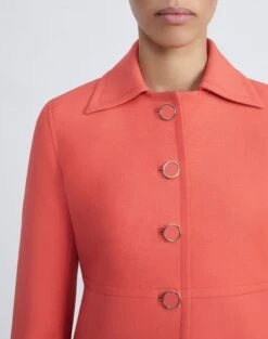 Wool-Silk Crepe Collared Jacket -Chic Daily Fashion mjcw3r 1u35 stamped poppy detail