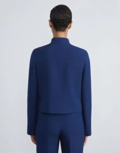Wool-Silk Crepe Double Breasted Cropped Jacket -Chic Daily Fashion mjcw4r 1u35 midnight blue back