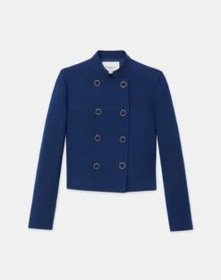 Wool-Silk Crepe Double Breasted Cropped Jacket