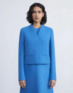 Responsible Wool Nouveau Crepe Collarless Jacket -Chic Daily Fashion mjcw5v 8036 sonic blue