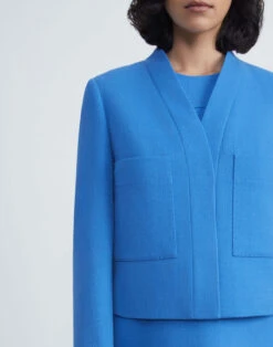 Responsible Wool Nouveau Crepe Collarless Jacket -Chic Daily Fashion mjcw5v 8036 sonic blue detail