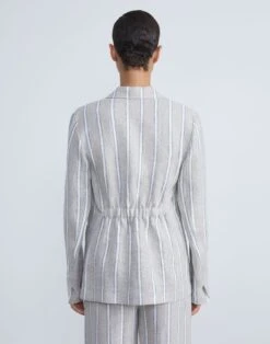 French Stripe Linen Blazer -Chic Daily Fashion mjcy2r 1y03 sandstone multi back