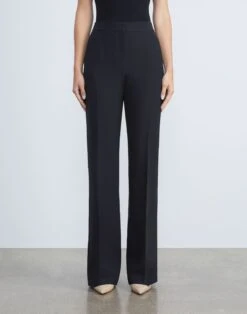 Wool-Silk Crepe Gates Flared Ankle Pant -Chic Daily Fashion mpd57r 1u35 black