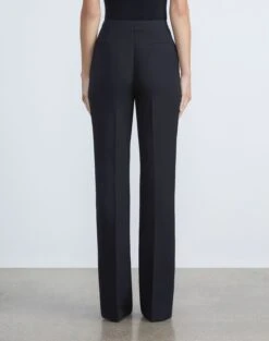 Wool-Silk Crepe Gates Flared Ankle Pant -Chic Daily Fashion mpd57r 1u35 black back