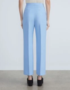 Wool-Silk Crepe Gates Flared Ankle Pant -Chic Daily Fashion mpd57r 1u35 cool blue back