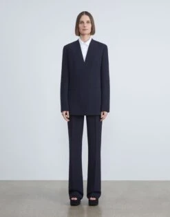 Finesse Crepe Gates Side-Zip Flared Pant -Chic Daily Fashion mpd65r 6147 navy full