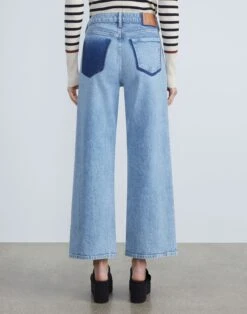 L148 Denim Two-Tone Wyckoff Cropped Jean -Chic Daily Fashion mpd70w 1m79 stonewash blue back