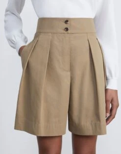 Lightweight Cotton Twill William Pleated Short -Chic Daily Fashion mpd88r 1x52 cadet khaki detail