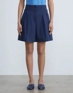 Lightweight Cotton Twill William Pleated Short -Chic Daily Fashion mpd88r 1x52 midnight blue
