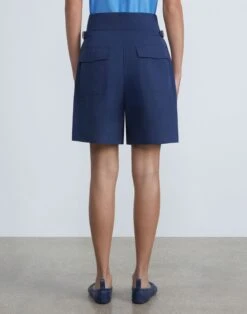 Lightweight Cotton Twill William Pleated Short -Chic Daily Fashion mpd88r 1x52 midnight blue back