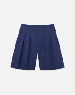 Lightweight Cotton Twill William Pleated Short -Chic Daily Fashion mpd88r 1x52 midnight blue flat