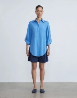 Lightweight Cotton Twill William Pleated Short -Chic Daily Fashion mpd88r 1x52 midnight blue full