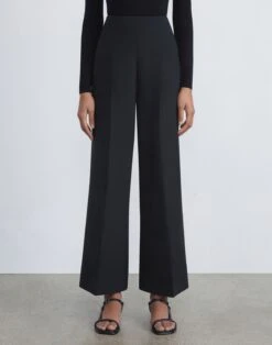 Wool-Silk Crepe Bowery Wide Leg Pant -Chic Daily Fashion mpd89v 1u35 black