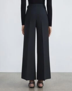 Wool-Silk Crepe Bowery Wide Leg Pant -Chic Daily Fashion mpd89v 1u35 black back