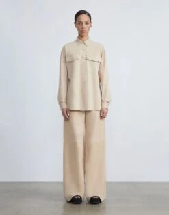 Paperfine Suede Thames Wide Leg Pant -Chic Daily Fashion mpd90r l926 dune full