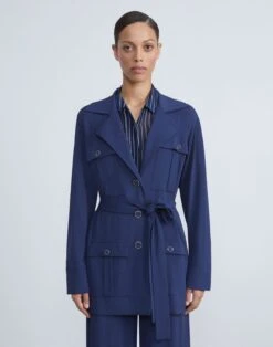 Matte Jersey Belted Field Jacket -Chic Daily Fashion mq832r j868 midnight blue