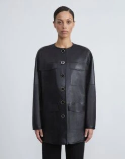 Nappa Leather Quilted Coat -Chic Daily Fashion mq834r l485 black