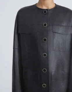 Nappa Leather Quilted Coat -Chic Daily Fashion mq834r l485 black detail