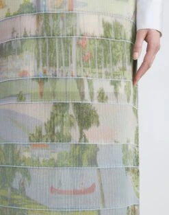 Postcards Print Chiffon Pintuck Skirt -Chic Daily Fashion msn42h 1y29 aerial blue multi detail