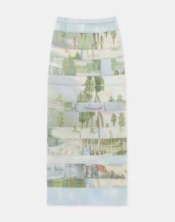 Postcards Print Chiffon Pintuck Skirt