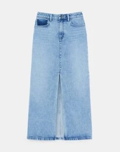 L148 Denim Two-Tone Front Slit Long Skirt