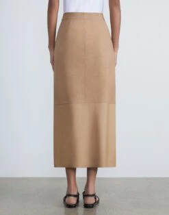Nubuck Suede & Nappa Leather Two-Tone Midi Skirt -Chic Daily Fashion msn97r l078 oat back