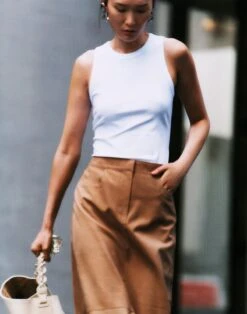 Nubuck Suede & Nappa Leather Two-Tone Midi Skirt -Chic Daily Fashion msn97r l078 oat catalog