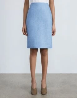 Linen Twill Mélange Pencil Skirt 8 Linen Twill Mélange Pencil Skirt -Chic Daily Fashion msp15r 1x35 coastal blue melange