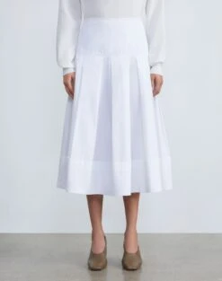 Organic Cotton Poplin Pleated Skirt -Chic Daily Fashion msp18h 1r48 white