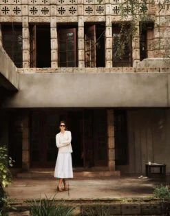 Organic Cotton Poplin Pleated Skirt -Chic Daily Fashion msp18h 1r48 white elevated