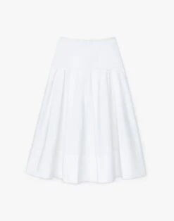 Organic Cotton Poplin Pleated Skirt -Chic Daily Fashion msp18h 1r48 white flat