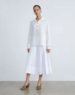 Organic Cotton Poplin Pleated Skirt -Chic Daily Fashion msp18h 1r48 white full