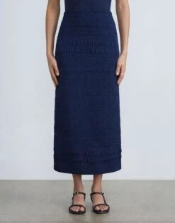 Satin Smocked Stripe Skirt -Chic Daily Fashion msp19h 9327 midnight blue