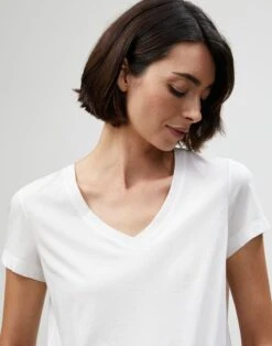 Cotton Jersey Modern V-Neck Tee -Chic Daily Fashion mtaf9r j807 white detail