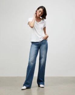 Cotton Jersey Modern V-Neck Tee -Chic Daily Fashion mtaf9r j807 white full