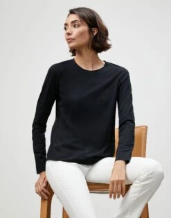 Cotton Jersey Modern Long Sleeve Tee -Chic Daily Fashion mtag9r j807 black