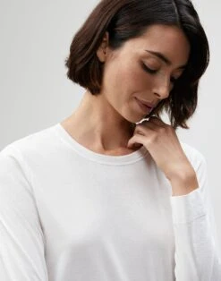 Cotton Jersey Modern Long Sleeve Tee -Chic Daily Fashion mtag9r j807 white detail