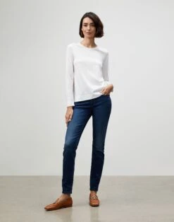 Cotton Jersey Modern Long Sleeve Tee -Chic Daily Fashion mtag9r j807 white full