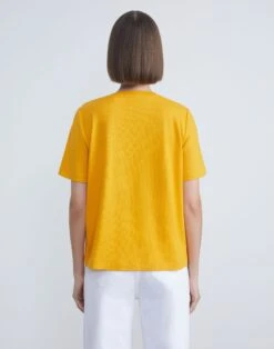 Linen-Cotton Jersey V-Neck Tee -Chic Daily Fashion mtap8r j965 golden yellow back