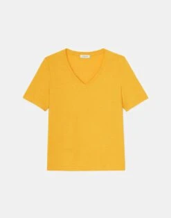 Linen-Cotton Jersey V-Neck Tee -Chic Daily Fashion mtap8r j965 golden yellow flat