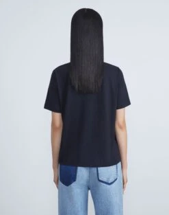 Linen-Cotton Jersey V-Neck Tee -Chic Daily Fashion mtap8r j965 navy back