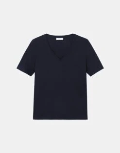 Linen-Cotton Jersey V-Neck Tee -Chic Daily Fashion mtap8r j965 navy flat