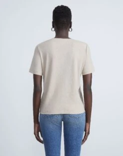 Linen-Cotton Jersey V-Neck Tee -Chic Daily Fashion mtap8r j965 taupe back