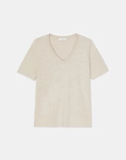 Linen-Cotton Jersey V-Neck Tee -Chic Daily Fashion mtap8r j965 taupe flat